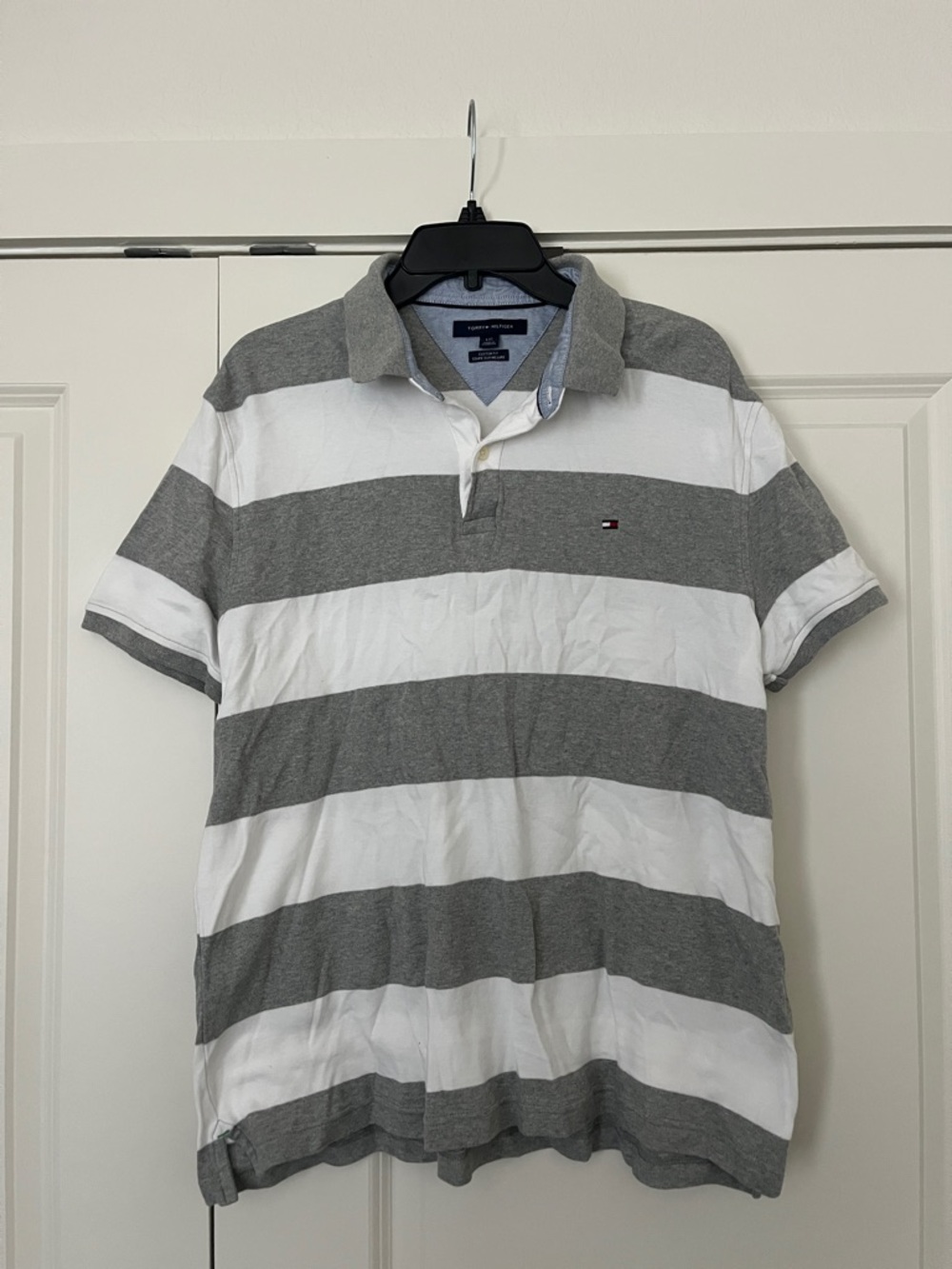 Tommy Hilfiger Gray & White Striped Rugby Polo